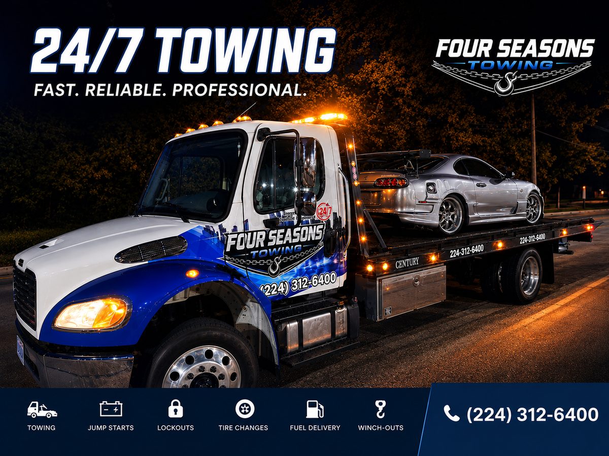 Four Seasons Towing — 24/7 towing, jump starts, lockouts, tire changes, fuel delivery, winch-outs